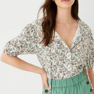 Ann Taylor short sleeve half placket tropical linen top